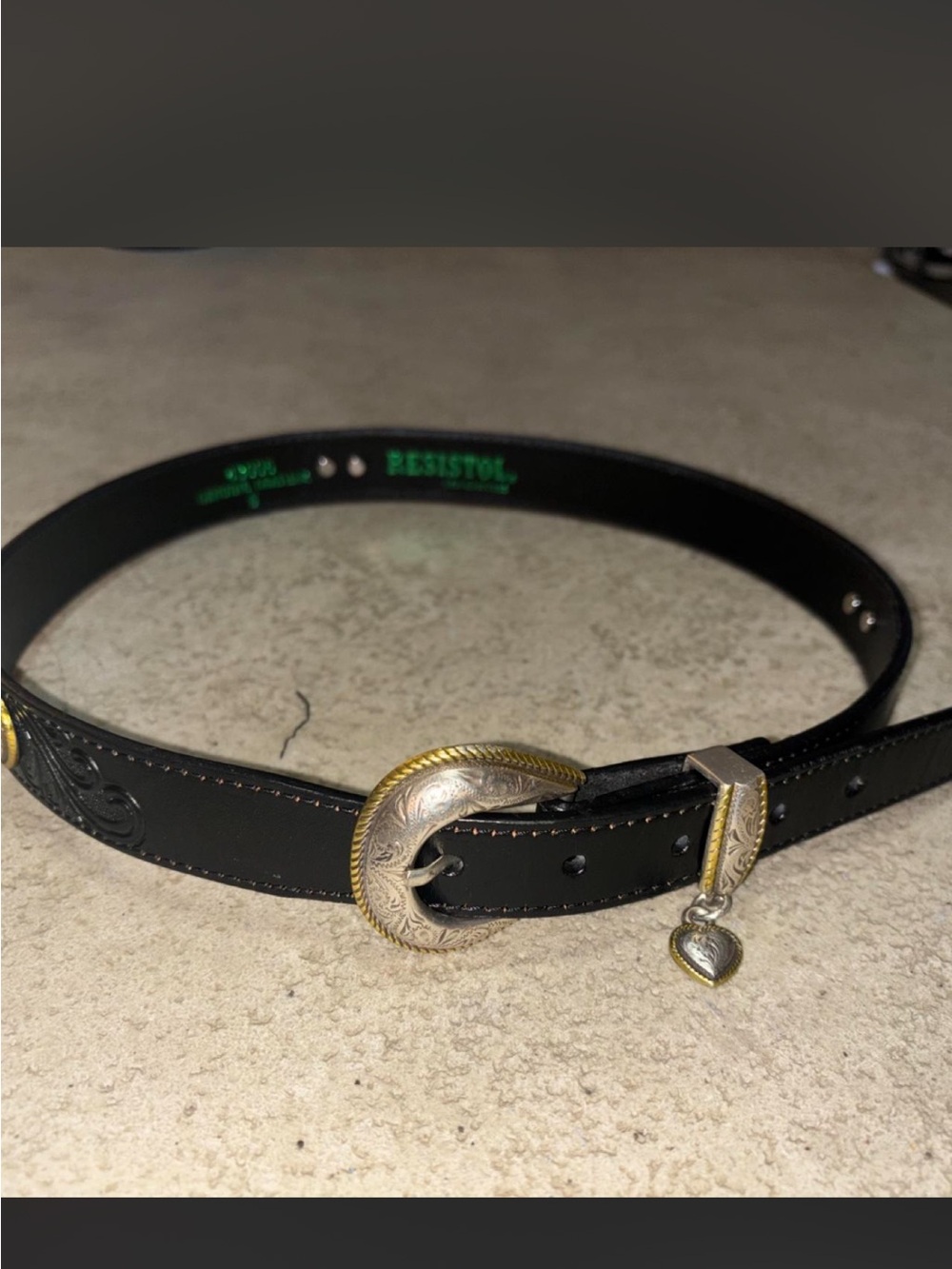 Resistol vintage black leather belt with silver buckle